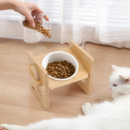 Adjustable Bamboo Single Ceramic Bowl Pet feeder - House Comfort