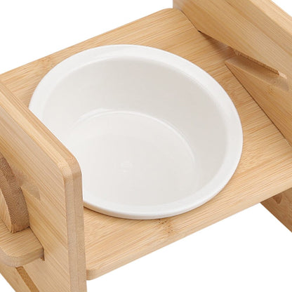 Adjustable Bamboo Single Ceramic Bowl Pet feeder - House Comfort