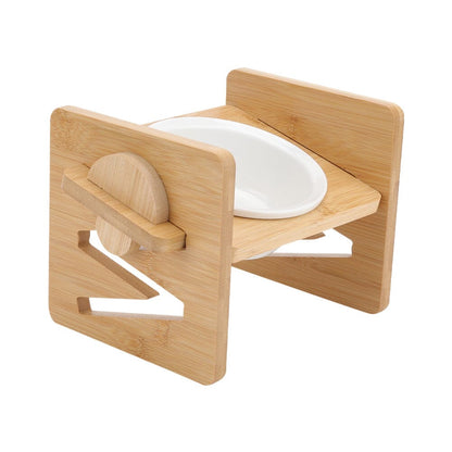 Adjustable Bamboo Single Ceramic Bowl Pet feeder - House Comfort