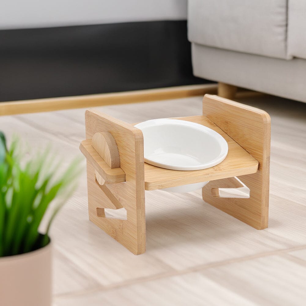 Adjustable Bamboo Single Ceramic Bowl Pet feeder - House Comfort