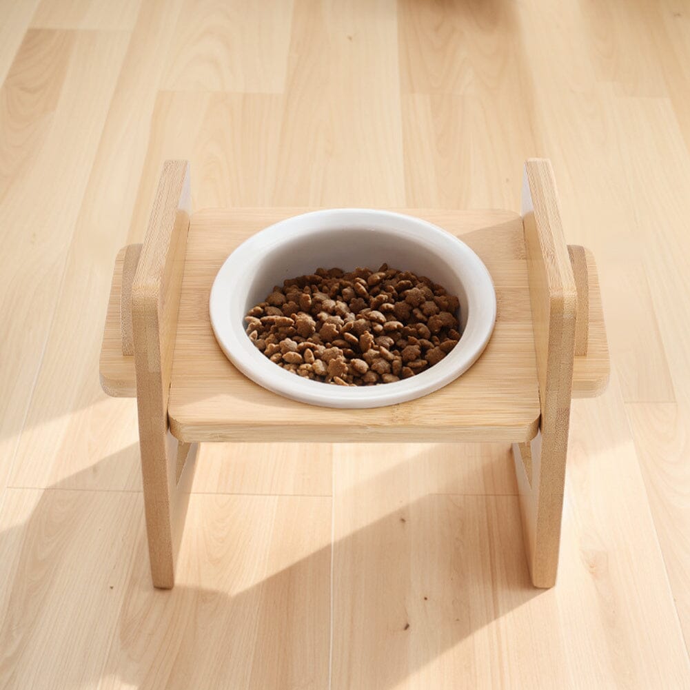 Adjustable Bamboo Single Ceramic Bowl Pet feeder - House Comfort