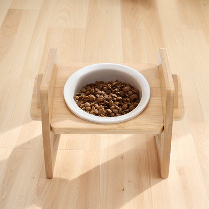Adjustable Bamboo Single Ceramic Bowl Pet feeder - House Comfort
