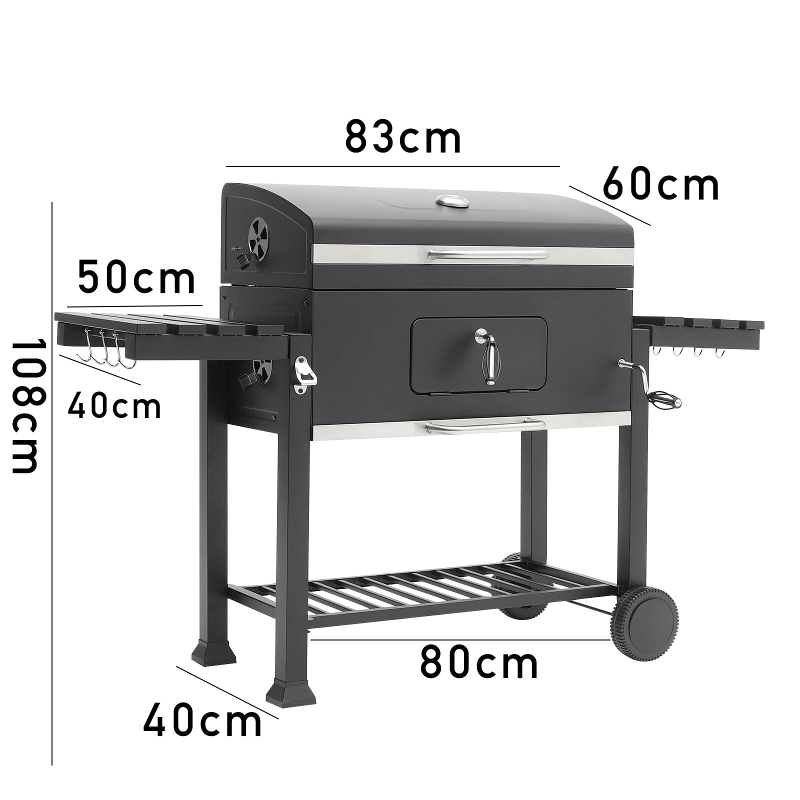 Barrel Charcoal Outdoor Grill Wide 160cm with Side Shelves - House Comfort