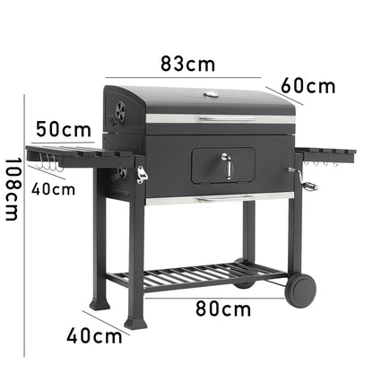 Barrel Charcoal Outdoor Grill Wide 160cm with Side Shelves - House Comfort
