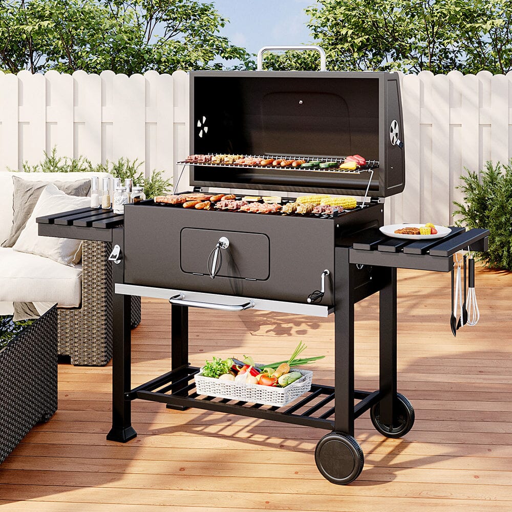 Barrel Charcoal Outdoor Grill Wide 160cm with Side Shelves - House Comfort