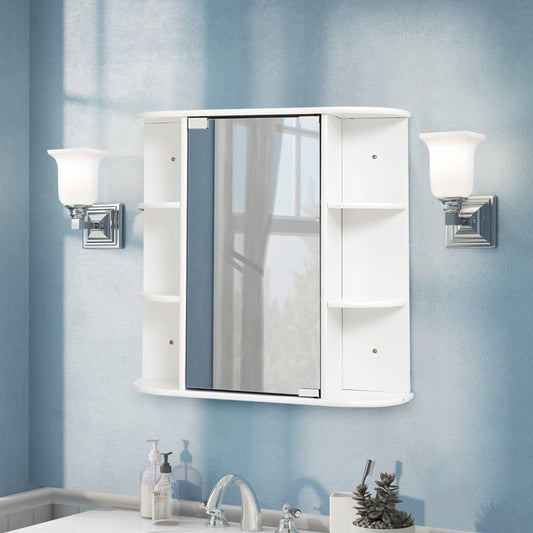 Bathroom Mirror Cabinets Wall Mounted One Door Storage Shelves Furniture White - House Comfort