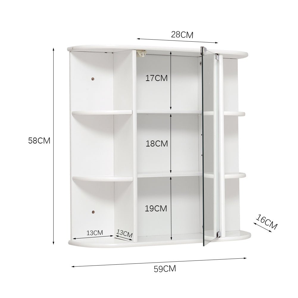 Bathroom Mirror Cabinets Wall Mounted One Door Storage Shelves Furniture White - House Comfort
