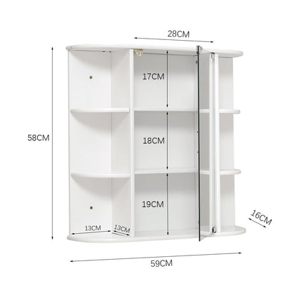 Bathroom Mirror Cabinets Wall Mounted One Door Storage Shelves Furniture White - House Comfort