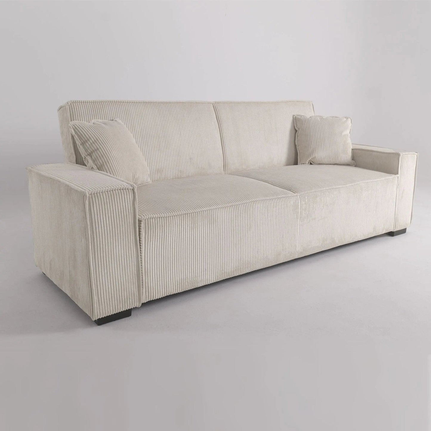 Beige & Grey Corduroy Sofa Bed with Adjustable Backrest and Spring Coil Support - House Comfort