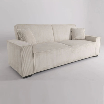 Beige & Grey Corduroy Sofa Bed with Adjustable Backrest and Spring Coil Support - House Comfort