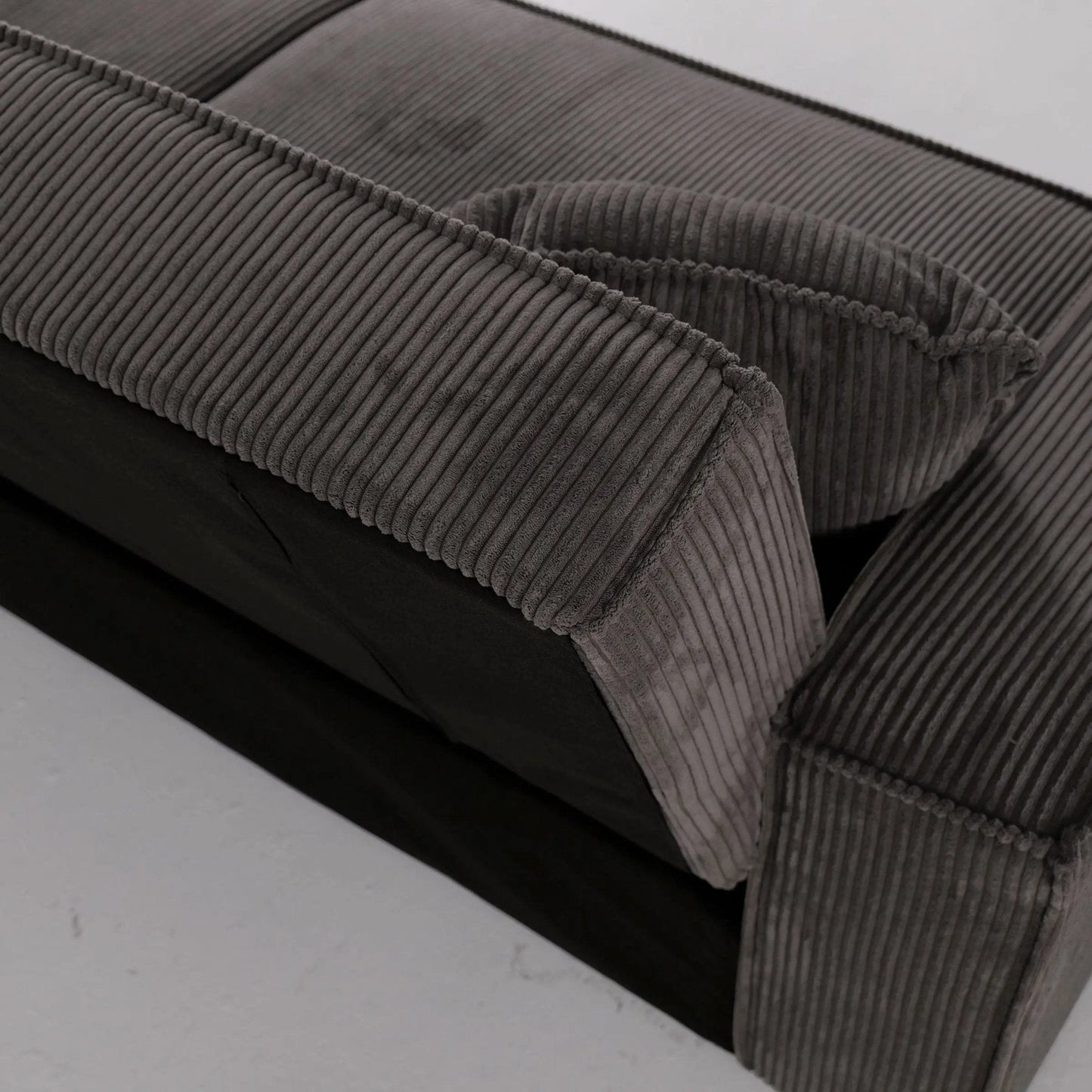 Beige & Grey Corduroy Sofa Bed with Adjustable Backrest and Spring Coil Support - House Comfort