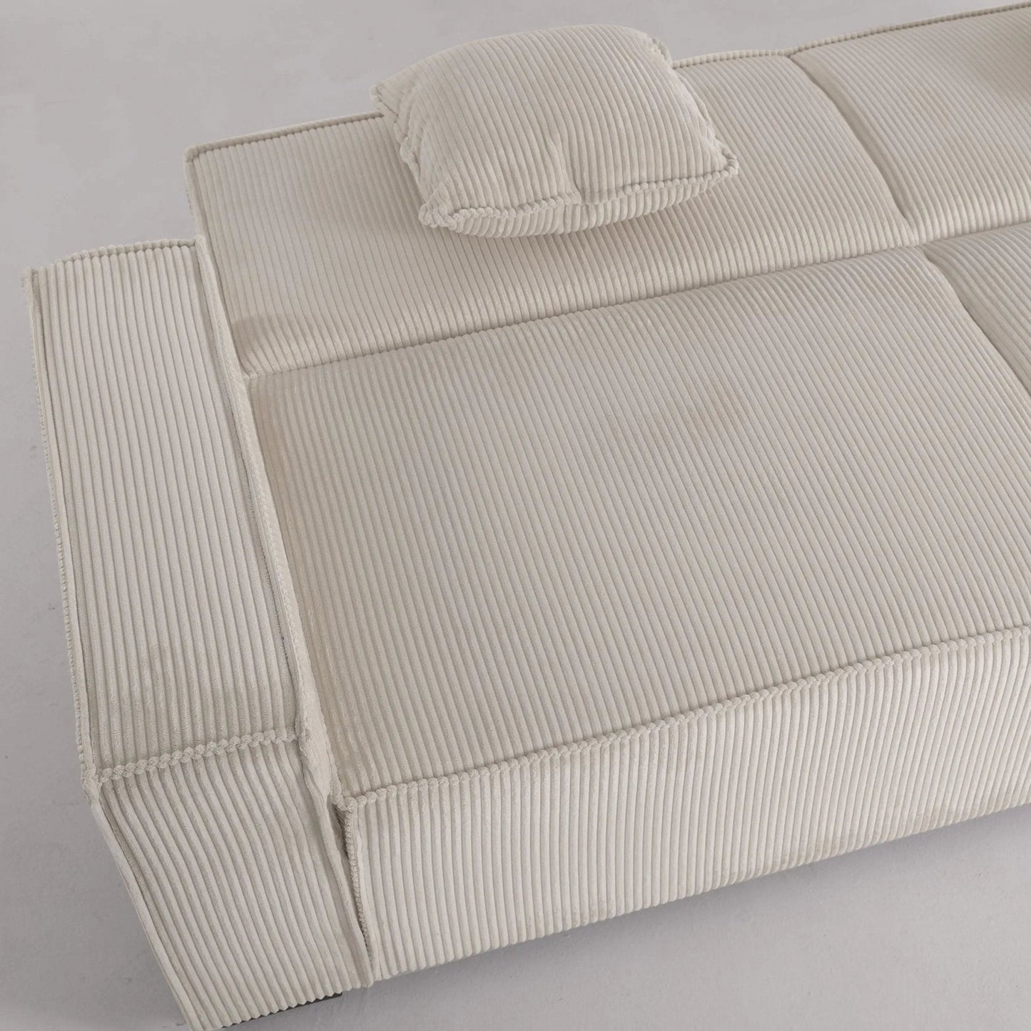 Beige & Grey Corduroy Sofa Bed with Adjustable Backrest and Spring Coil Support - House Comfort