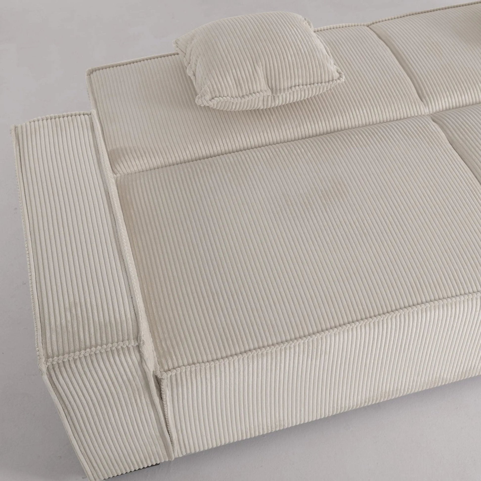 Beige & Grey Corduroy Sofa Bed with Adjustable Backrest and Spring Coil Support - House Comfort