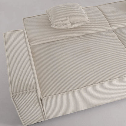 Beige & Grey Corduroy Sofa Bed with Adjustable Backrest and Spring Coil Support - House Comfort