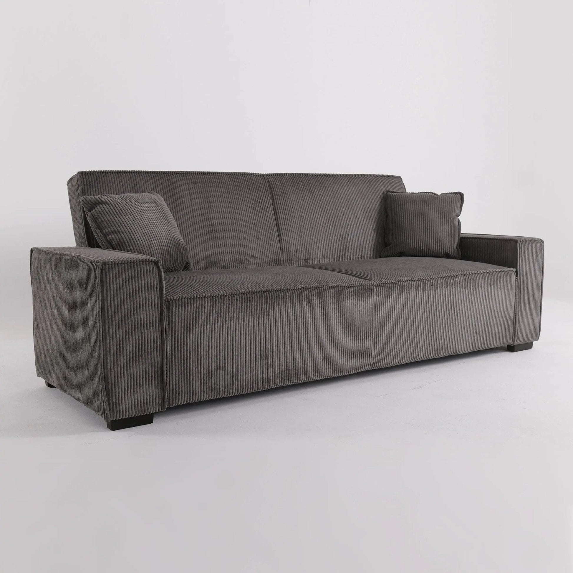 Beige & Grey Corduroy Sofa Bed with Adjustable Backrest and Spring Coil Support - House Comfort