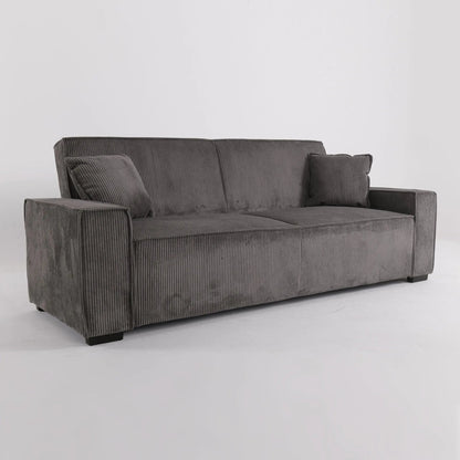 Beige & Grey Corduroy Sofa Bed with Adjustable Backrest and Spring Coil Support - House Comfort