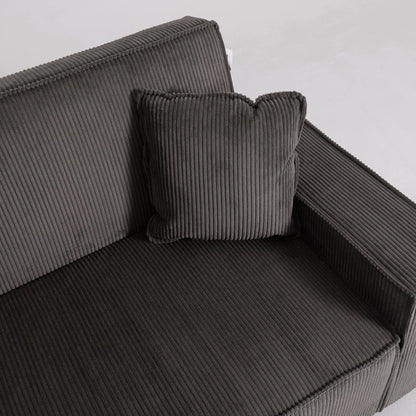 Beige & Grey Corduroy Sofa Bed with Adjustable Backrest and Spring Coil Support - House Comfort