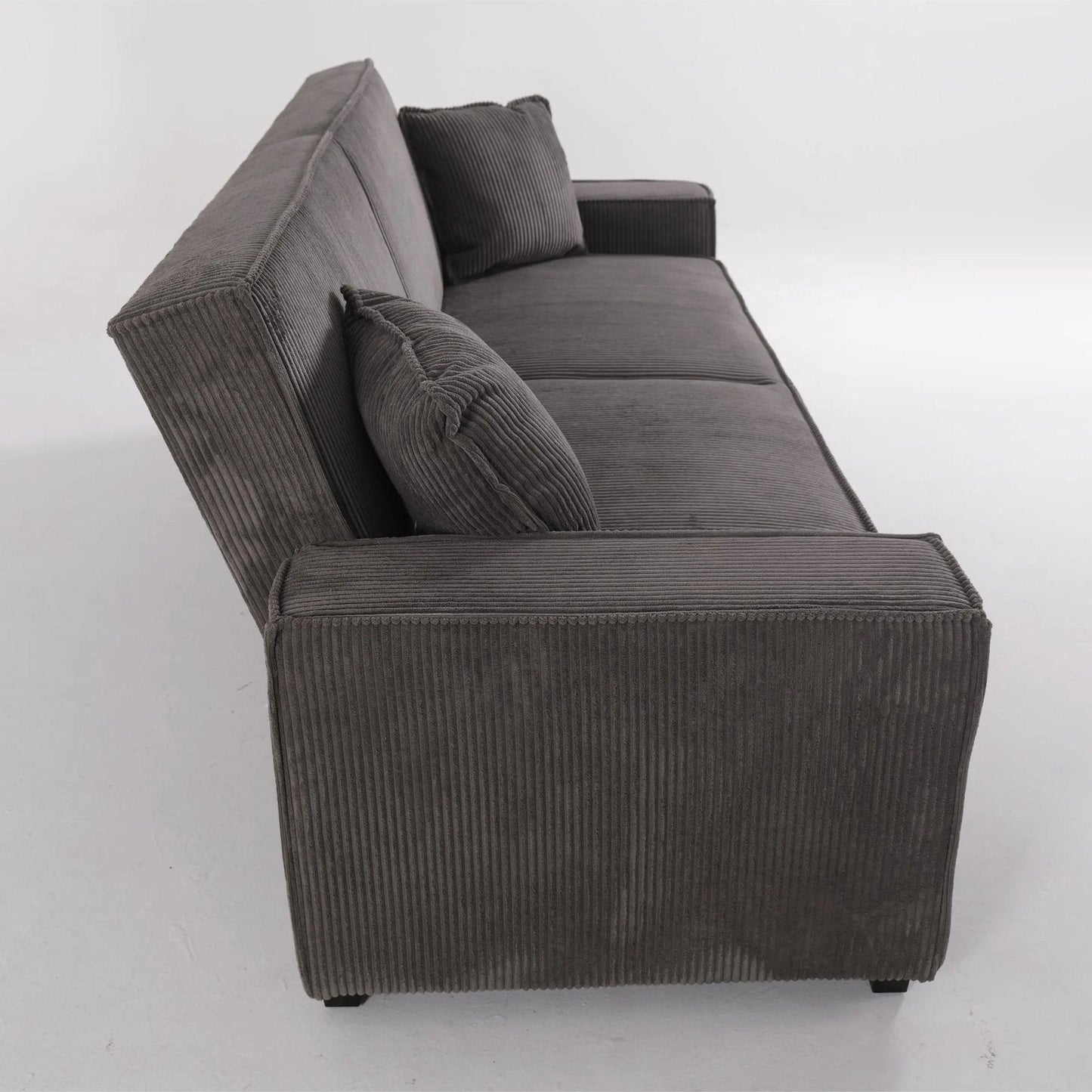 Beige & Grey Corduroy Sofa Bed with Adjustable Backrest and Spring Coil Support - House Comfort