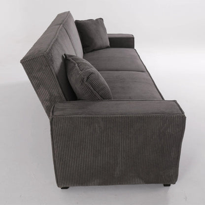 Beige & Grey Corduroy Sofa Bed with Adjustable Backrest and Spring Coil Support - House Comfort