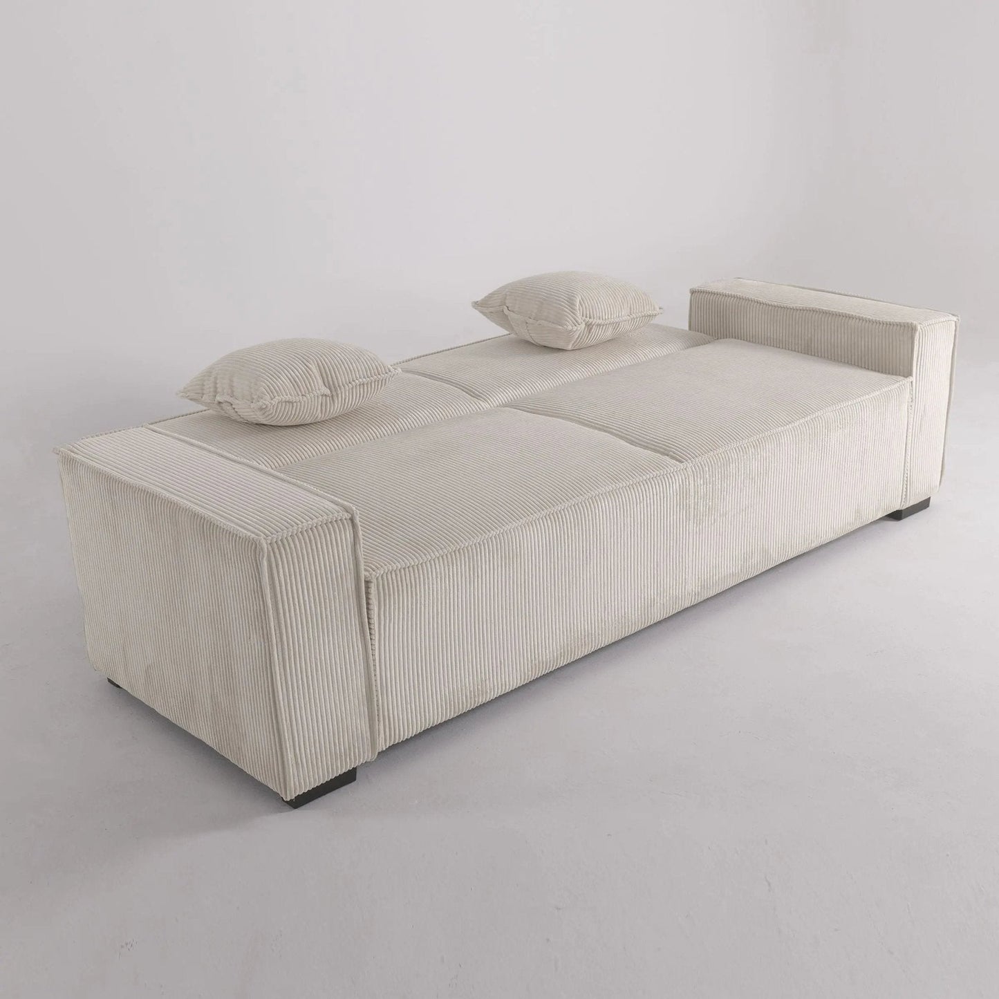 Beige & Grey Corduroy Sofa Bed with Adjustable Backrest and Spring Coil Support - House Comfort