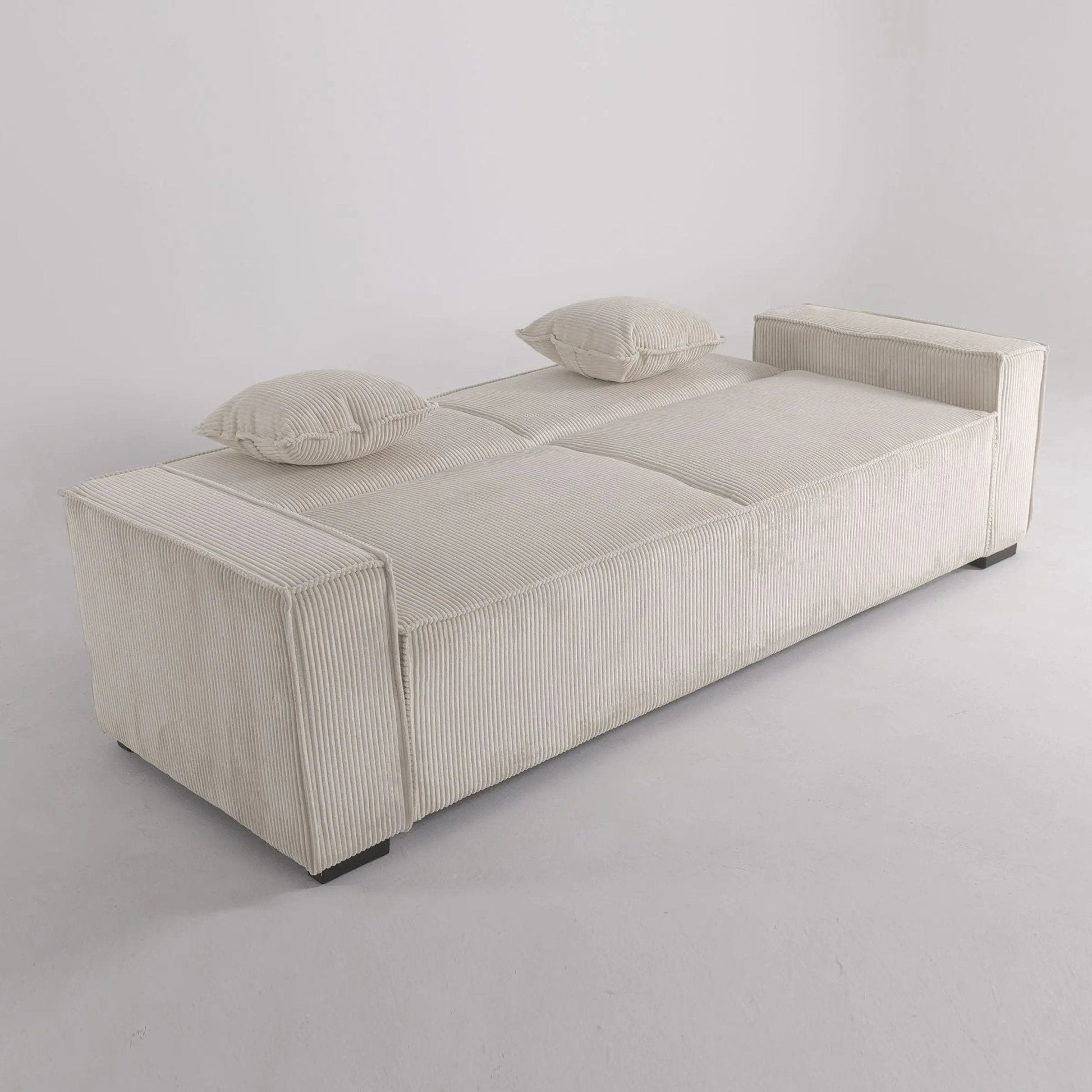 Beige & Grey Corduroy Sofa Bed with Adjustable Backrest and Spring Coil Support - House Comfort