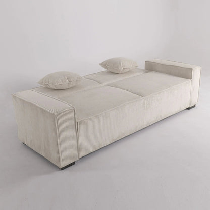 Beige & Grey Corduroy Sofa Bed with Adjustable Backrest and Spring Coil Support - House Comfort