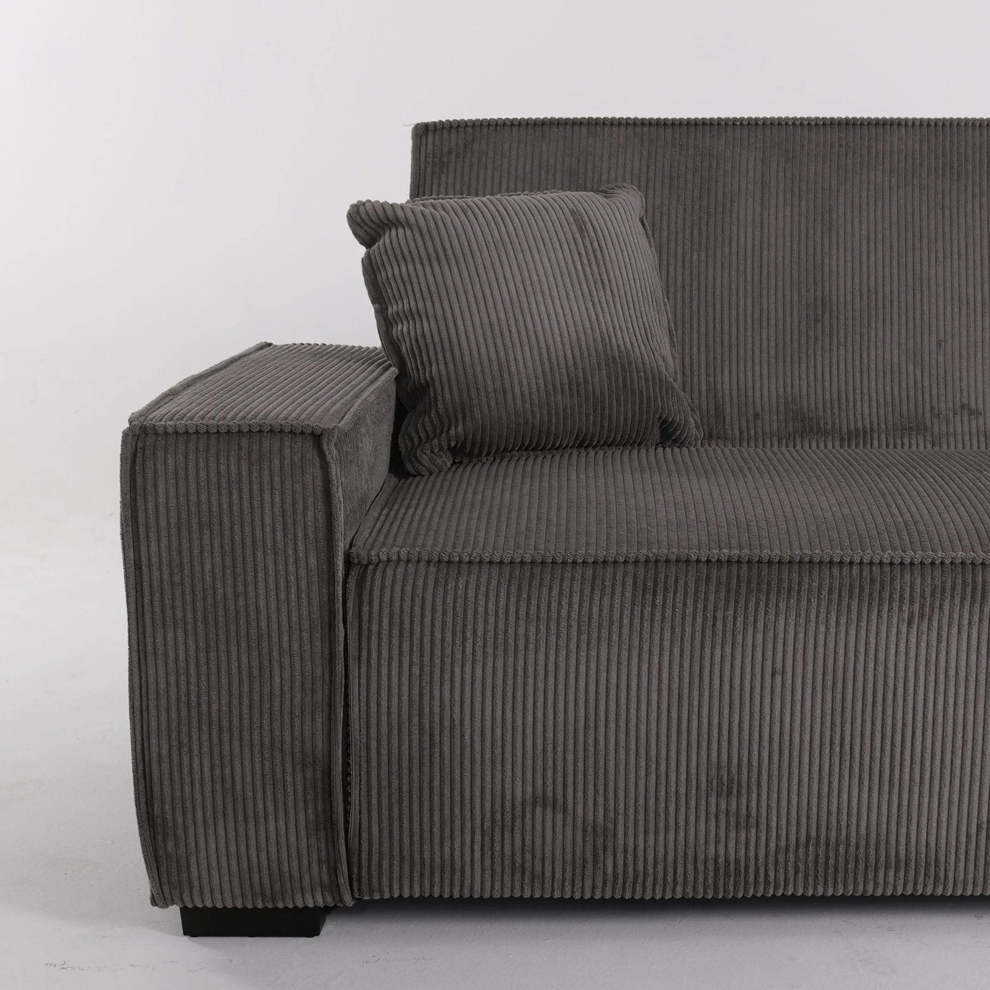 Beige & Grey Corduroy Sofa Bed with Adjustable Backrest and Spring Coil Support - House Comfort