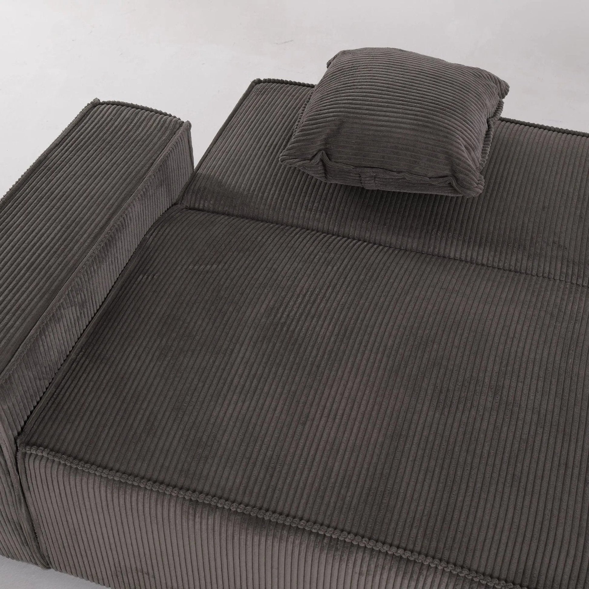 Beige & Grey Corduroy Sofa Bed with Adjustable Backrest and Spring Coil Support - House Comfort