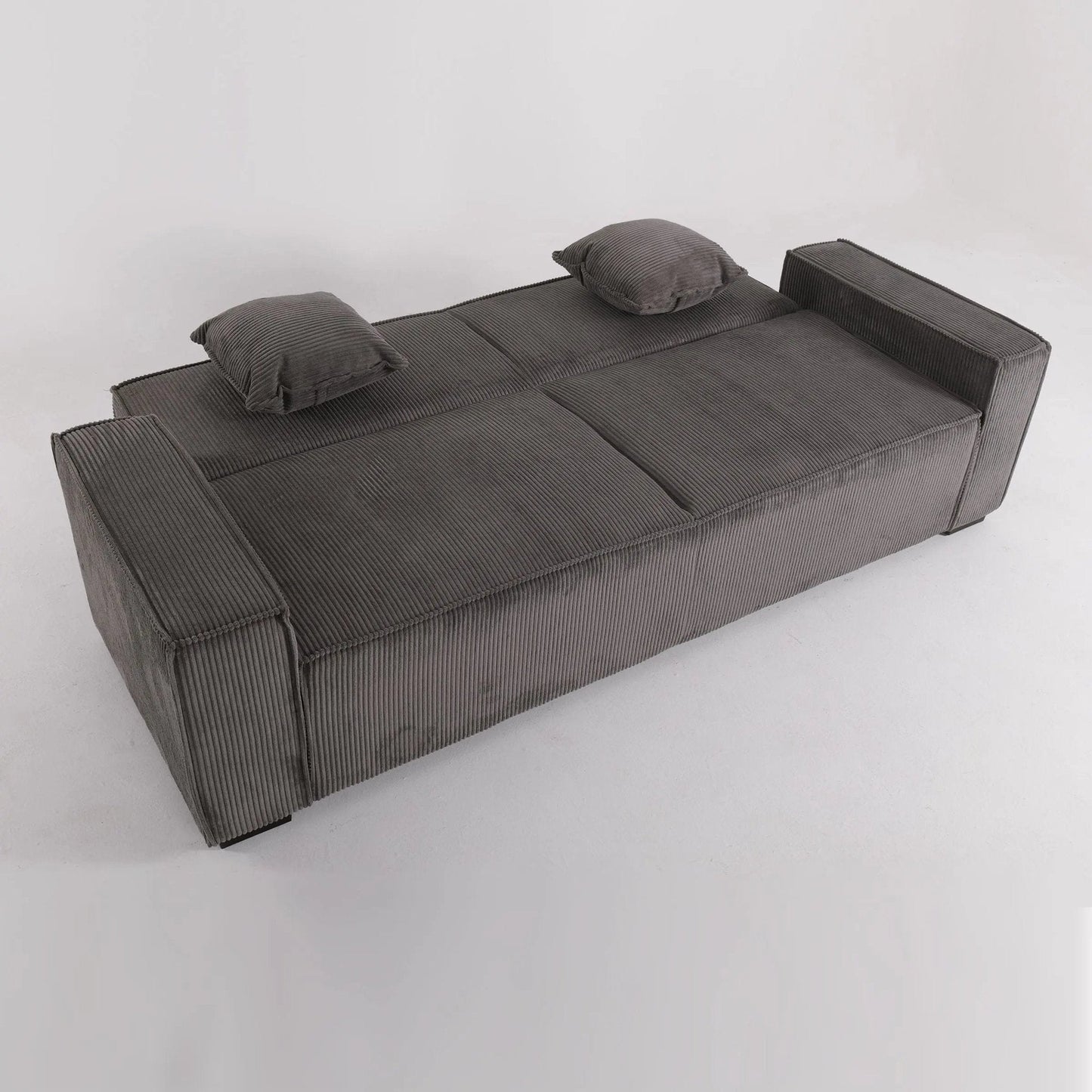 Beige & Grey Corduroy Sofa Bed with Adjustable Backrest and Spring Coil Support - House Comfort