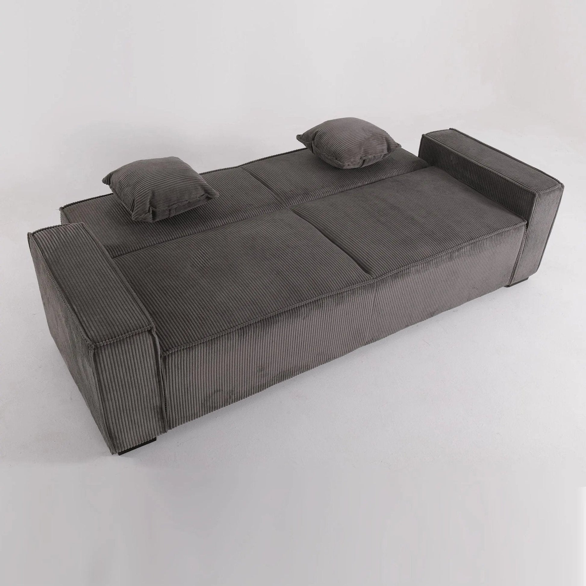 Beige & Grey Corduroy Sofa Bed with Adjustable Backrest and Spring Coil Support - House Comfort