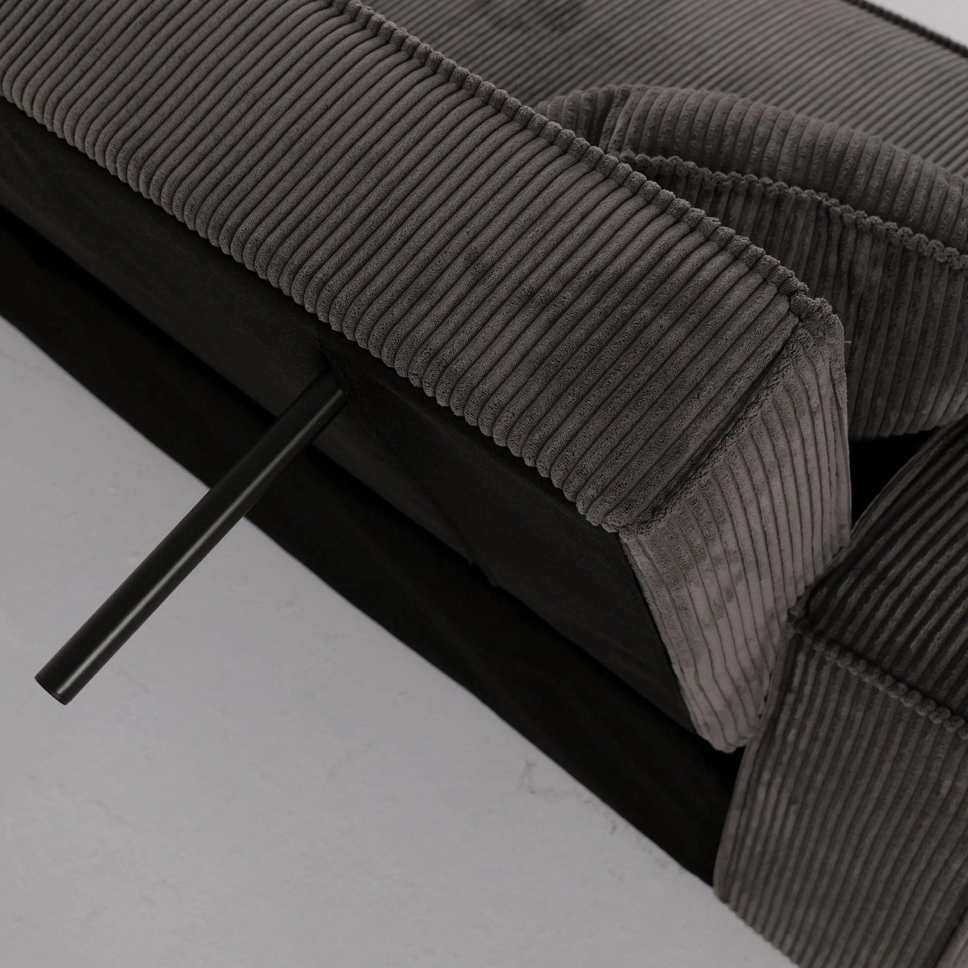 Beige & Grey Corduroy Sofa Bed with Adjustable Backrest and Spring Coil Support - House Comfort