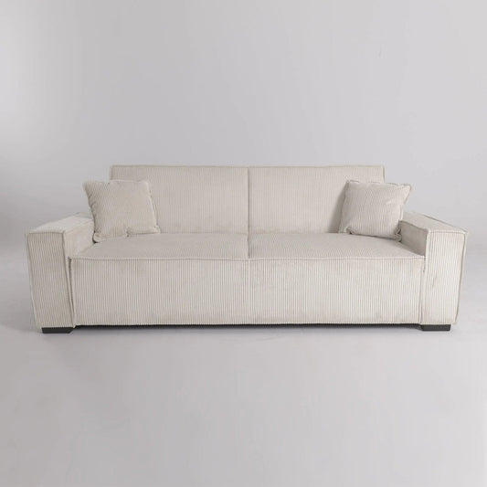 Beige & Grey Corduroy Sofa Bed with Adjustable Backrest and Spring Coil Support - House Comfort