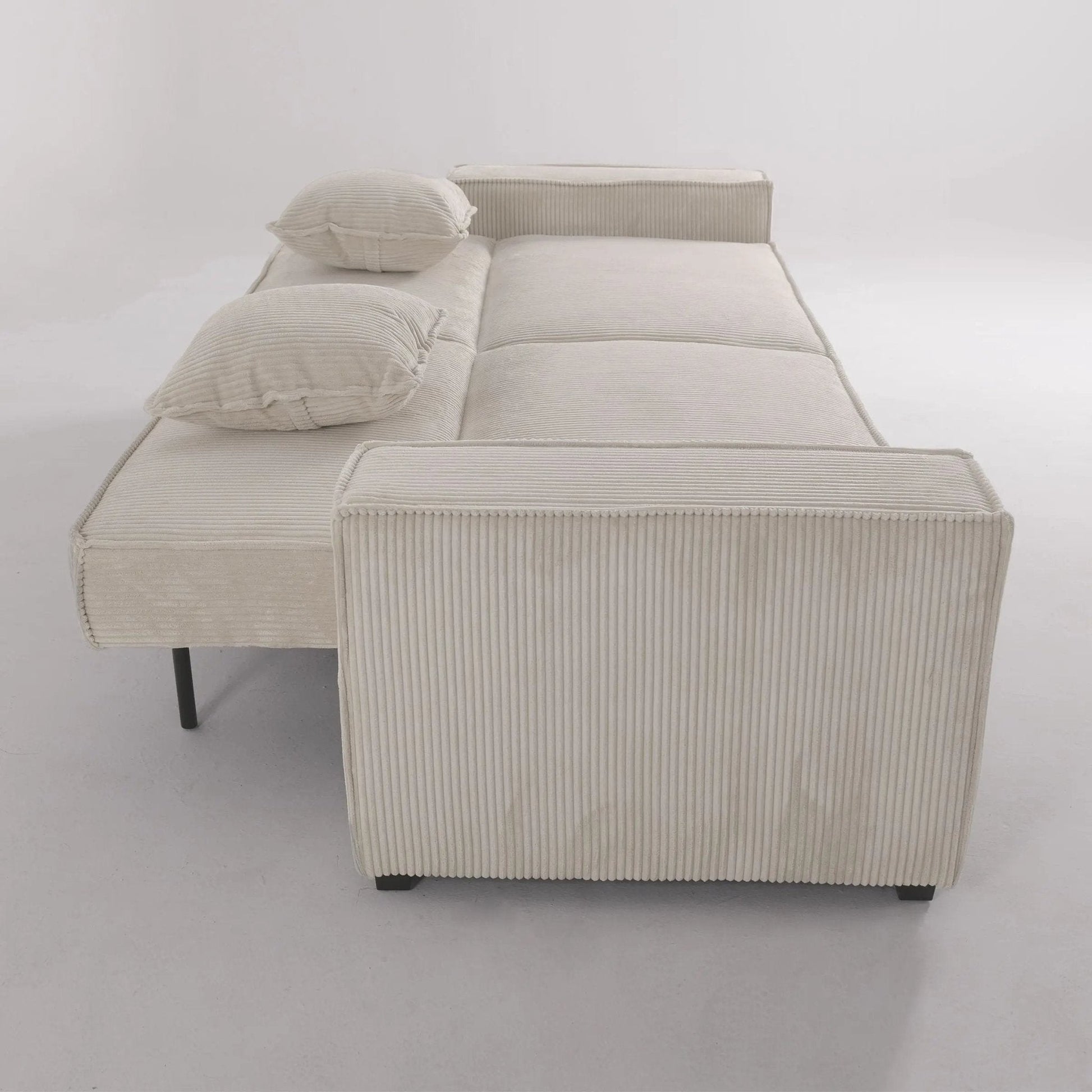 Beige & Grey Corduroy Sofa Bed with Adjustable Backrest and Spring Coil Support - House Comfort