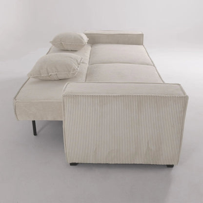Beige & Grey Corduroy Sofa Bed with Adjustable Backrest and Spring Coil Support - House Comfort