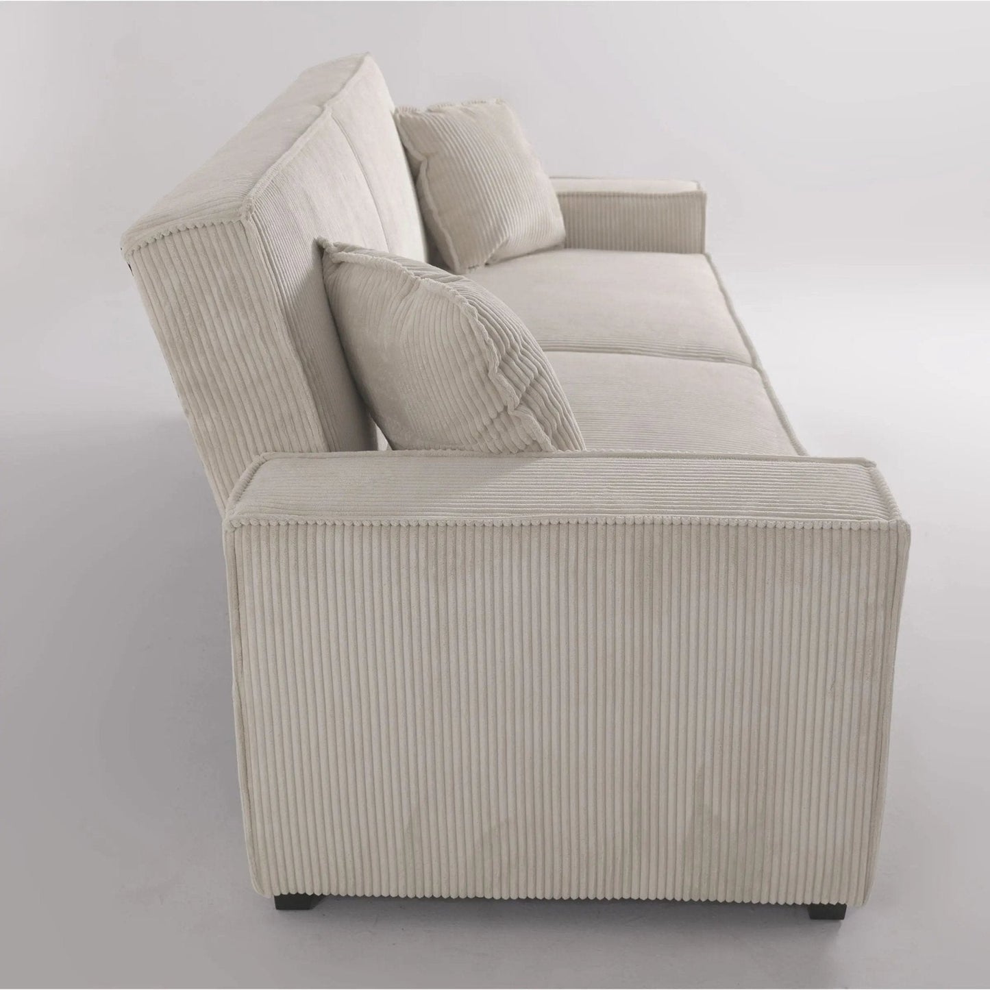 Beige & Grey Corduroy Sofa Bed with Adjustable Backrest and Spring Coil Support - House Comfort