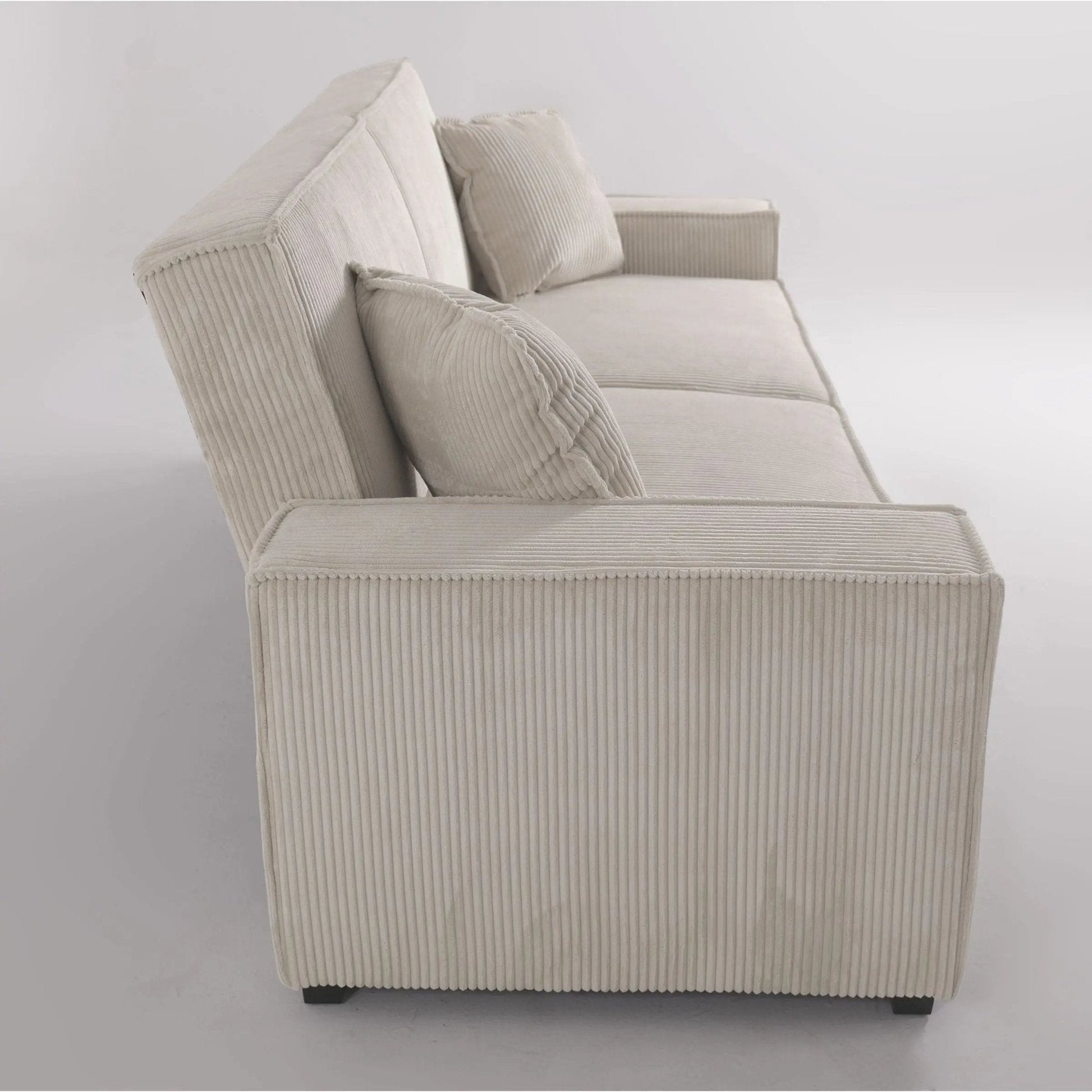 Beige & Grey Corduroy Sofa Bed with Adjustable Backrest and Spring Coil Support - House Comfort