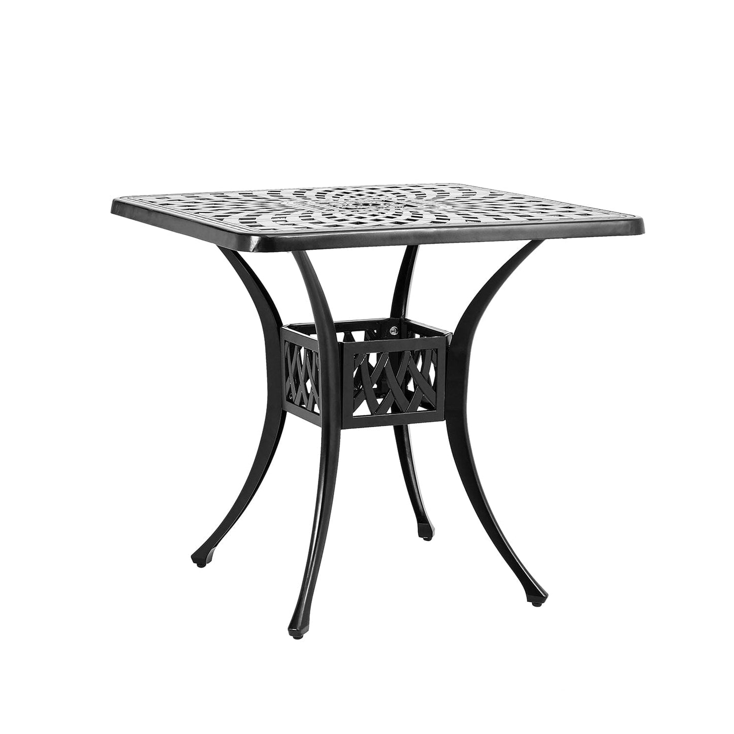 Black 2.6ft Cast Aluminium Square Garden Dining Table for Outdoors - House Comfort