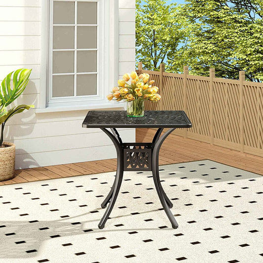 Black 2.6ft Cast Aluminium Square Garden Dining Table for Outdoors - House Comfort