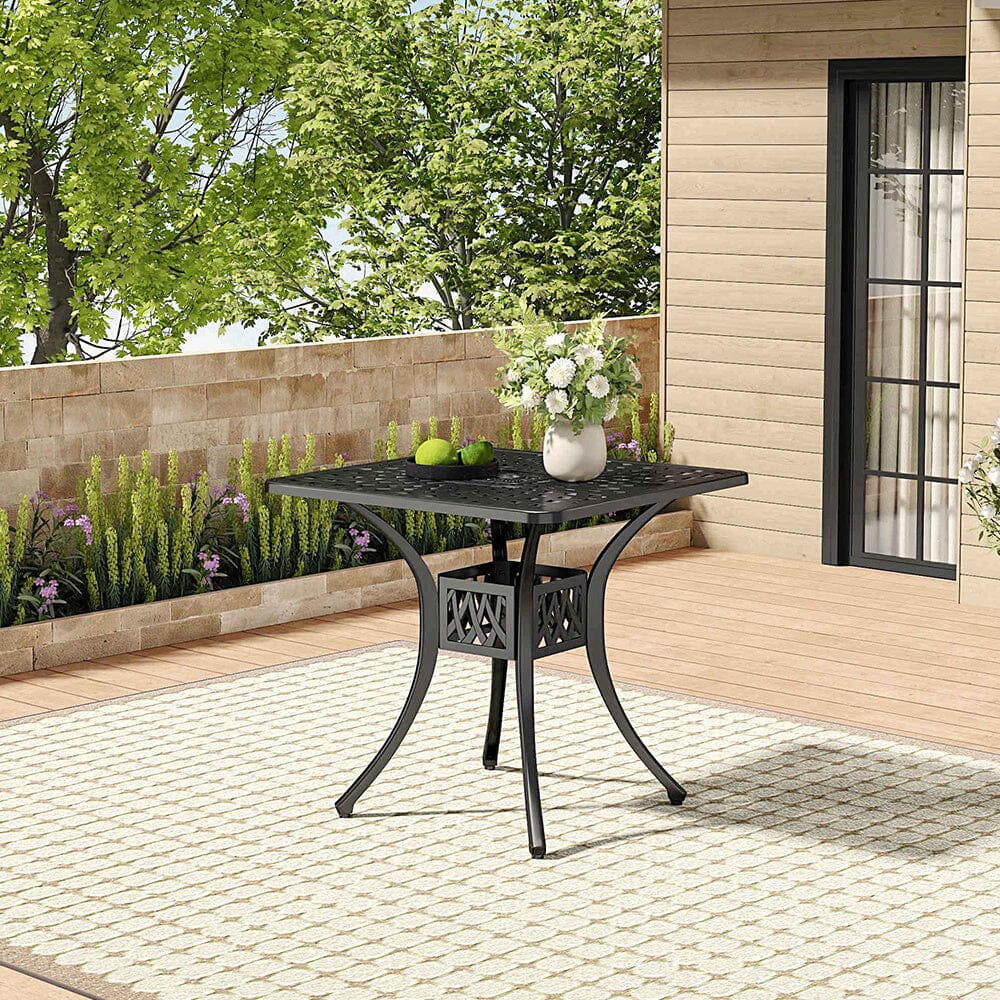 Black 2.6ft Cast Aluminium Square Garden Dining Table for Outdoors - House Comfort