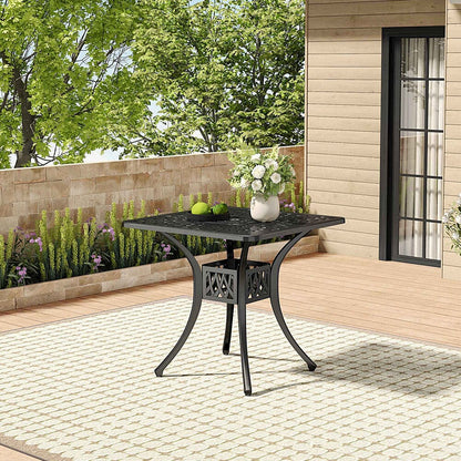 Black 2.6ft Cast Aluminium Square Garden Dining Table for Outdoors - House Comfort