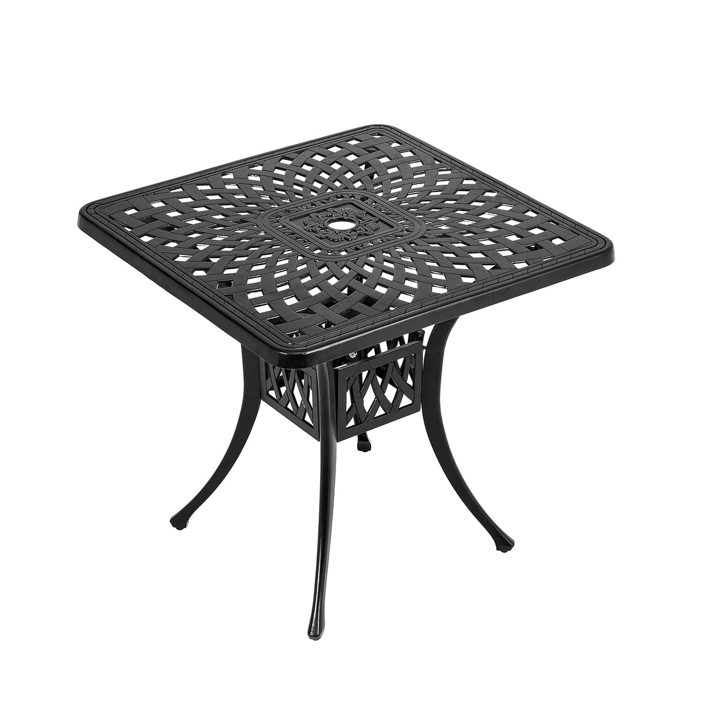 Black 2.6ft Cast Aluminium Square Garden Dining Table for Outdoors - House Comfort