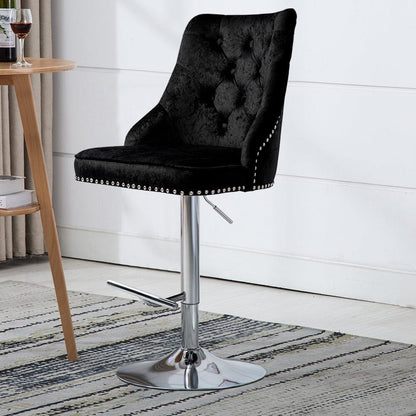 Black Adjustable Bar Stool with Floral Velvet Upholstery - House Comfort