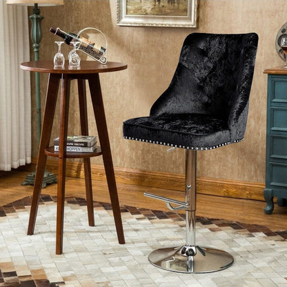 Black Adjustable Bar Stool with Floral Velvet Upholstery - House Comfort