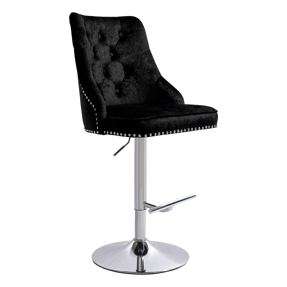 Black Adjustable Bar Stool with Floral Velvet Upholstery - House Comfort