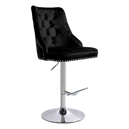 Black Adjustable Bar Stool with Floral Velvet Upholstery - House Comfort