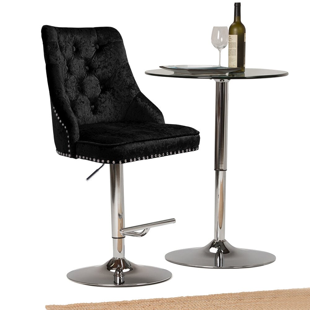 Black Adjustable Bar Stool with Floral Velvet Upholstery - House Comfort
