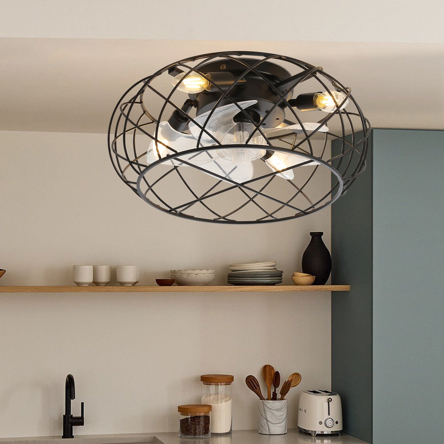 Black Cage Ceiling Fan Light - House Comfort