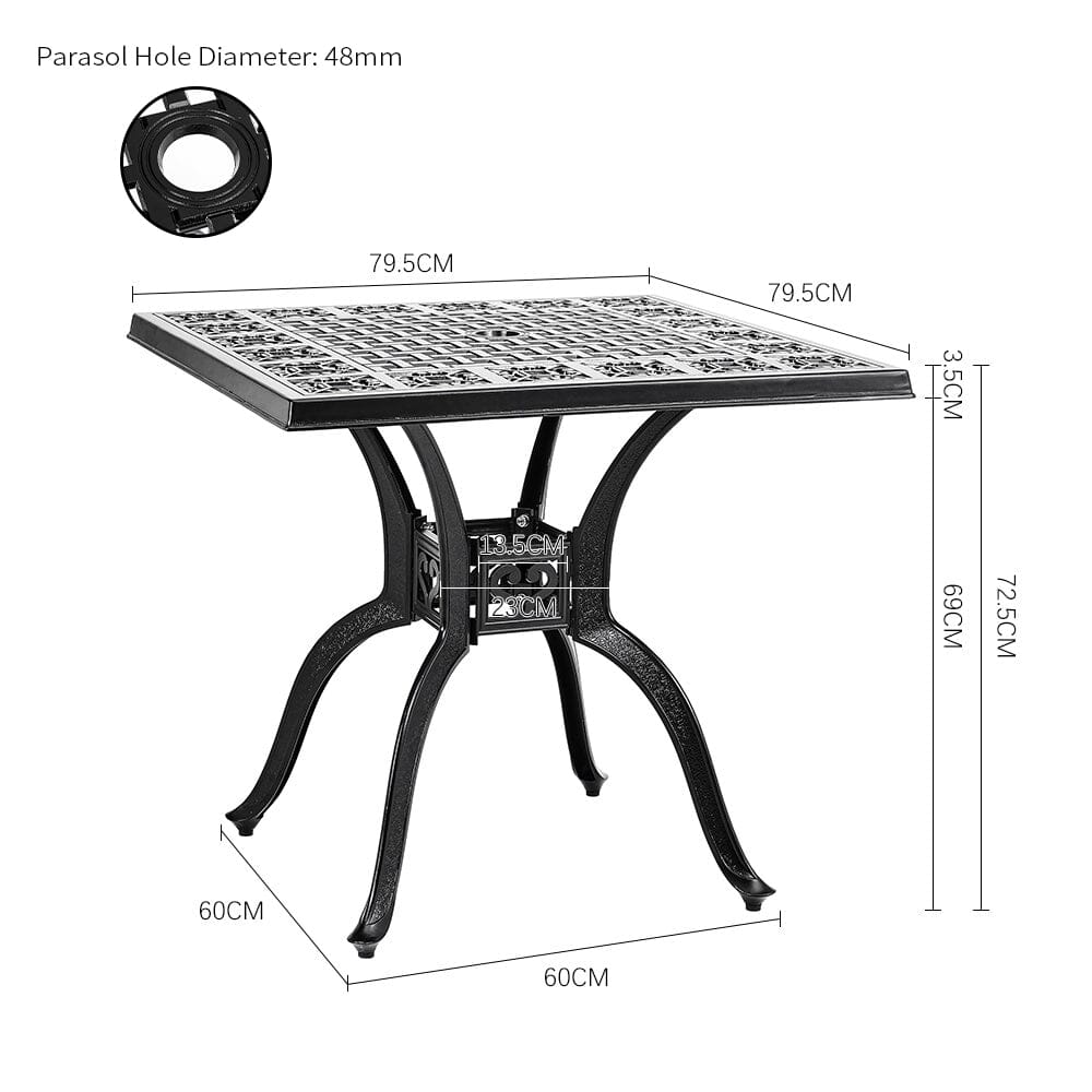 Black Cast Aluminium Square Outdoor Dining Table - House Comfort