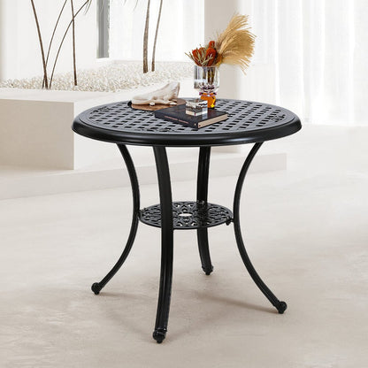 Black Cast Aluminum Round Patio Dining Table with Umbrella Hole - House Comfort