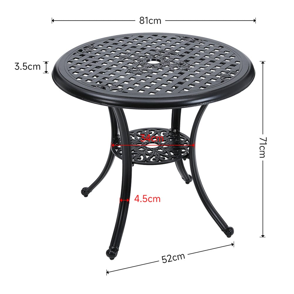 Black Cast Aluminum Round Patio Dining Table with Umbrella Hole - House Comfort